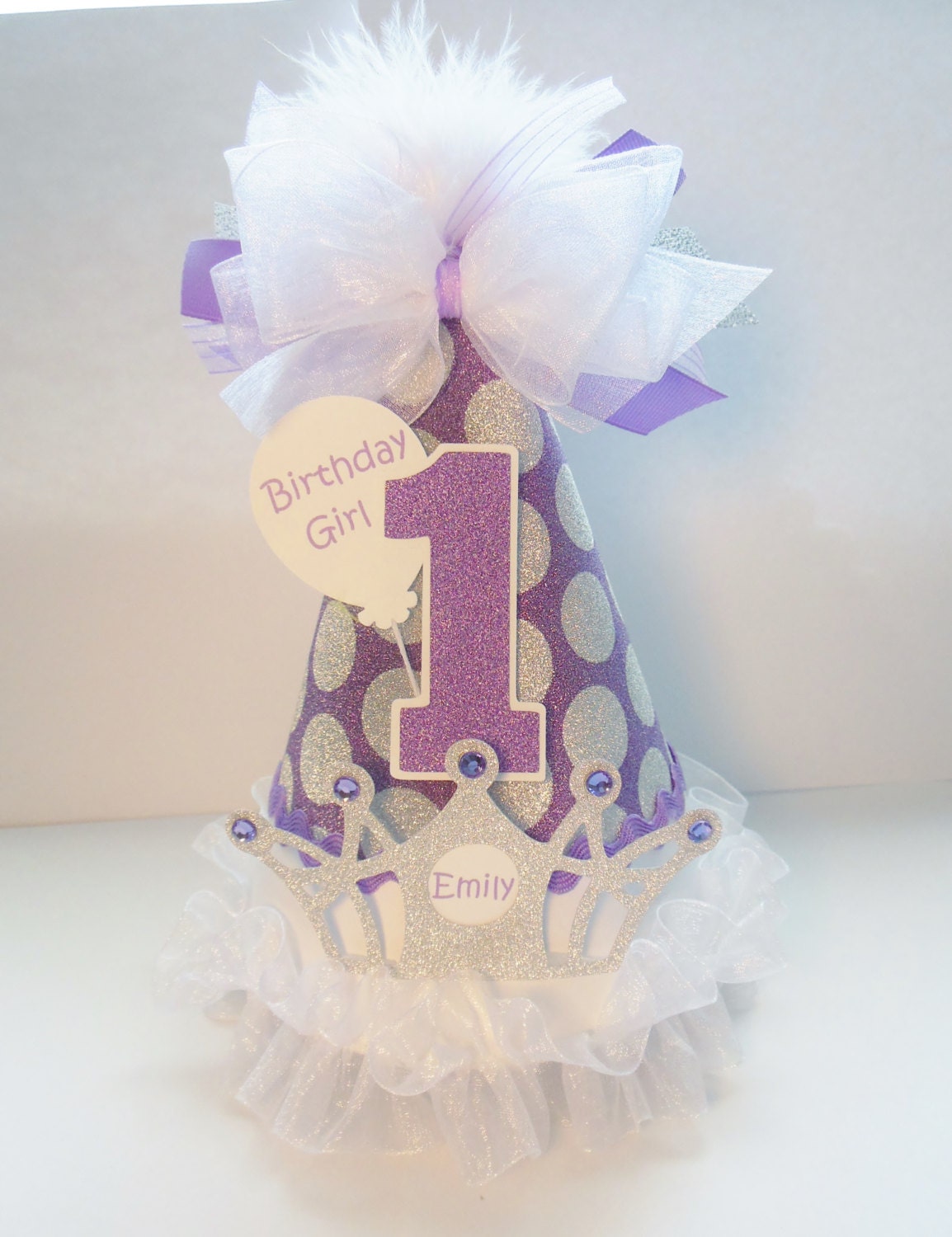 Lil' Princess - Glitter Lavender and Silver Princess Crown Birthday Party Hat - Personalized Il_170x135
