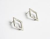 Large Silver Diamond Earrings, Diamond Shape Earrings, Silver Studs