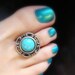 Toe Ring - Fit For a Princess- Turquoise Stone - Silver - Stretch Bead Toe Ring