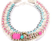 Stunning Rhinestone Braided Chain Neon Necklace -Boho Girl-