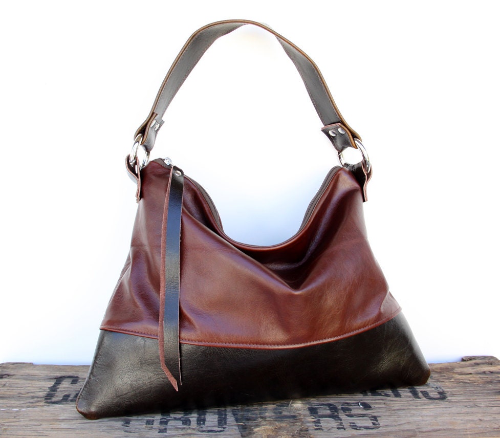 Hobo Sling Handbag in Distressed Red Oak and Dark Brown Glaze Leather