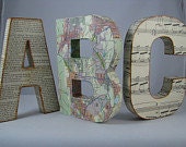 box letter - paper mache - vintage customize - old map - 3D letters - map lovers - large size - room decor - birthday - travel gifts