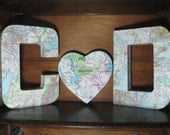 box letters - paper mache - 3D letters - wedding - map - medium size - custom - love gift - wedding gift - decor - bridal shower
