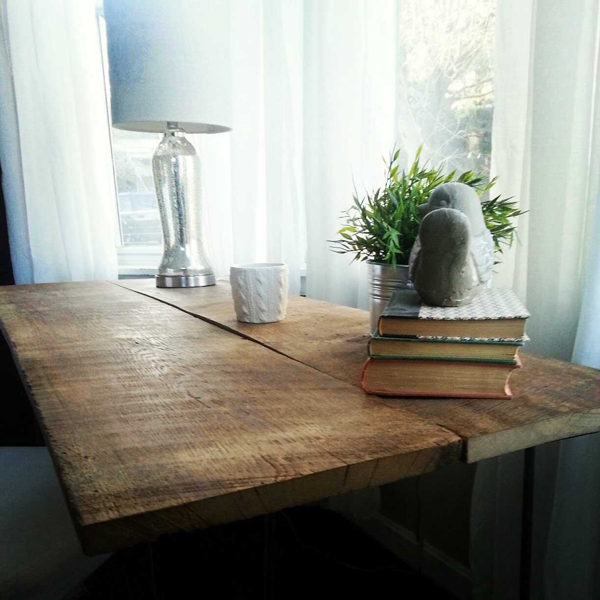 Custom-made, Reclaimed barn wood desk with steel hairpin legs... Rustic-Industrial vibe...Computer desk...Writing desk...Foyer table