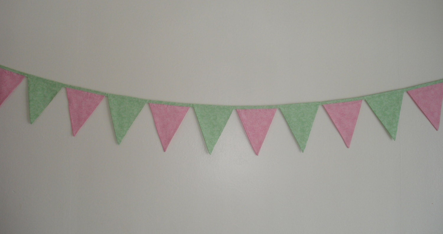 Fabric Wedding Bunting - Mint and Pink Fabric Banner -