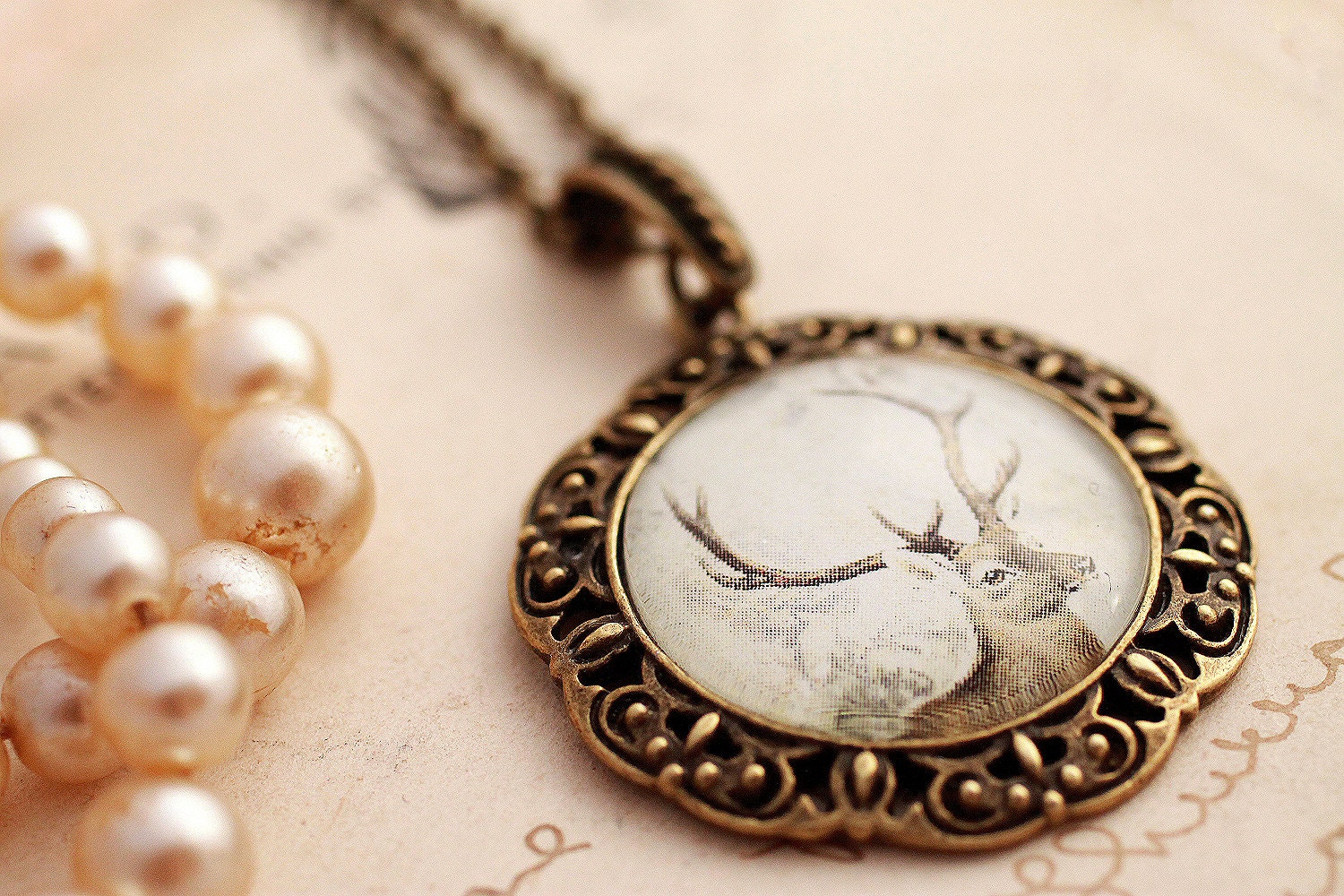 Glass deer pendant, glass deer necklace, stag pendant, Deer portrait pendant,  glass dome necklace 