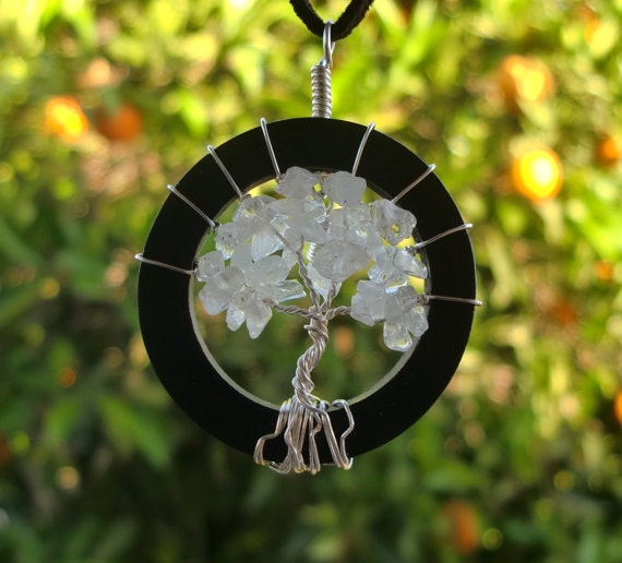 Wood Tree of Life - Tree of Life Jewelry - Quartz Tree of Life Pendant - Sterling Silver Tree Necklace