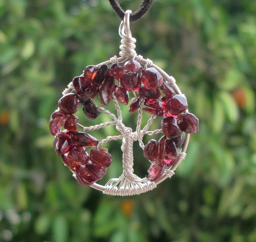 Sterling Silver Garnet Tree of Life - Wire Wrapped Tree Pendant - Made to Order