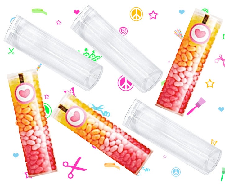 6 Clear Candy Tubes - Cylinders Round Tubes with Slip Over Lids and Shrink Bands - Craft Party Favor Packaging Supplies Il_170x135
