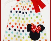Super Cute Rainbow dot Minnie Mouse  applique Dress
