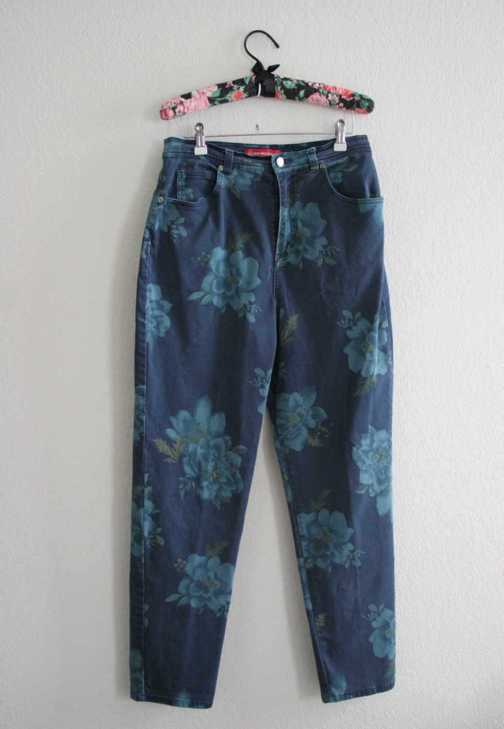 Vintage 90s L Gloria Vanderbilt high waist blue floral print denim jeans