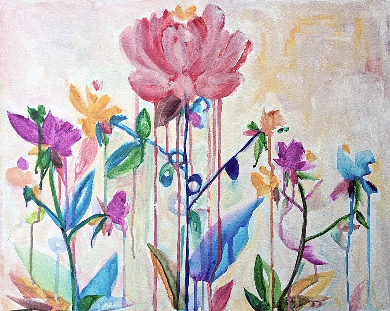 Eclectic Garden No.2 on Canvas- liquid acrylic, painterly, modern, abstract, floral, Summer, Organic, Garden, Urban Organic
