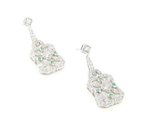 Sterling Silver Art Deco Style Emerald Earrings