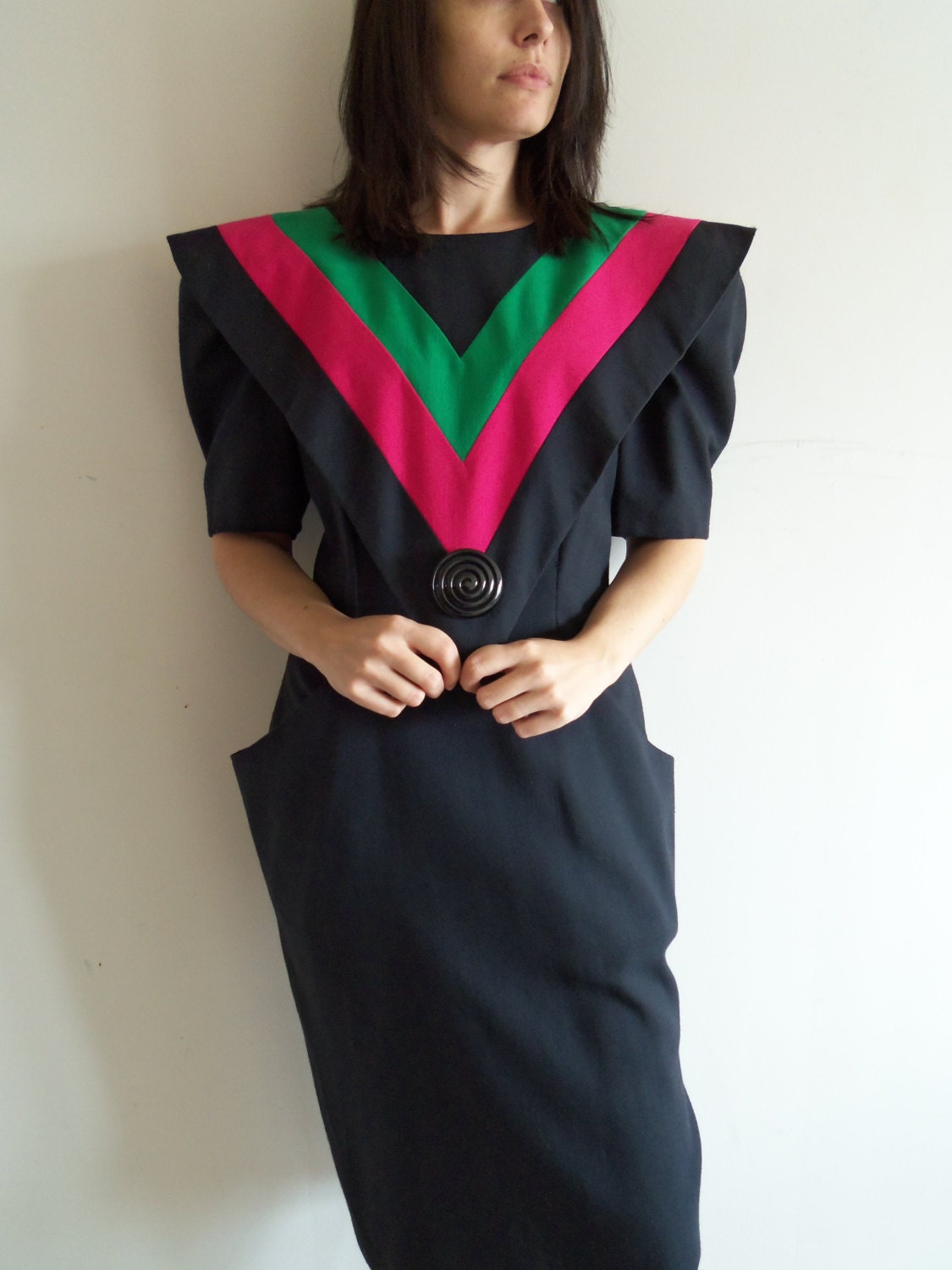 Sale..Crazy Retro 1980s Avant Garde Geometric Black Party Dress