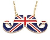 Union Jack Mustache Necklace Vintage Retro UK Flag London Great Britain Pendant Jewelry