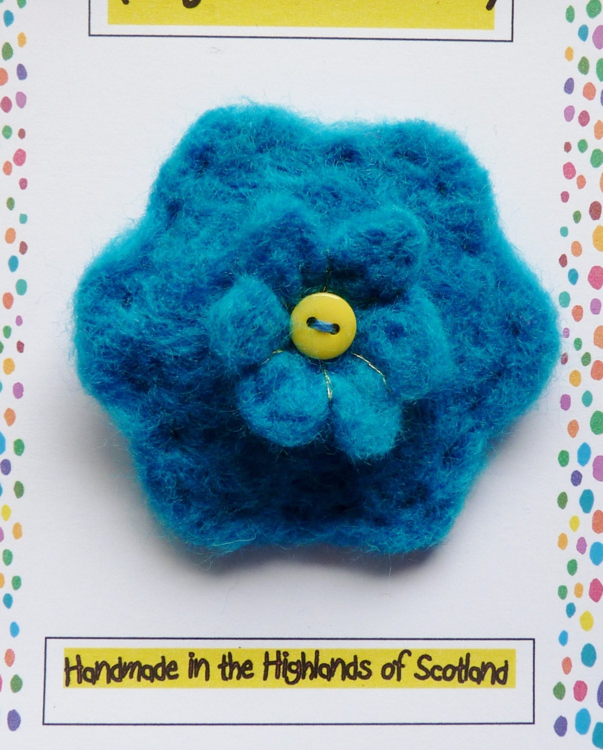 Handmade Blue Teal Needle Felted Flower Brooch