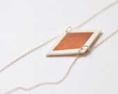 C i l l a - Geometric necklace - Diamond in unglazed white porcelain & pink coppery mat - Sterling silver chain - EleÏa Collection
