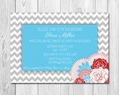 Bridal Shower Invitation Chevron Stripes & Floral - Blue, Red, Grey - DIY - Printable Il_170x135