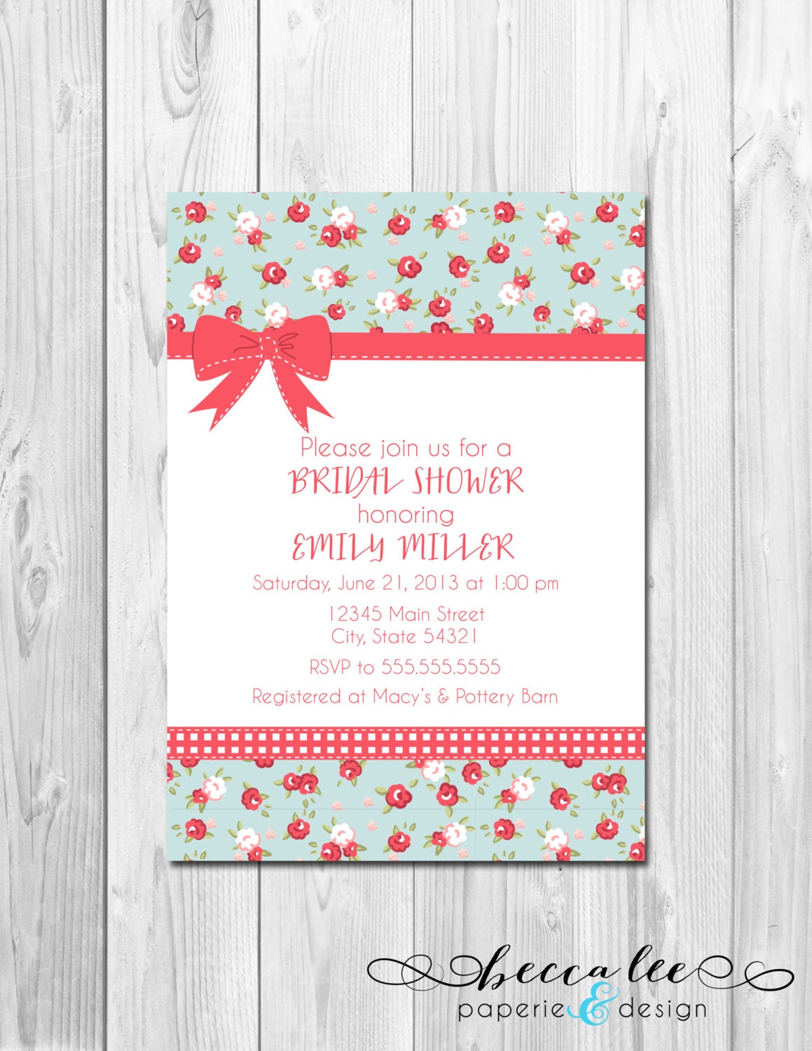 Shabby Chic Bridal Shower, Baby Shower, Birthday Invitation - Floral Bow - DIY - Printable Il_170x135