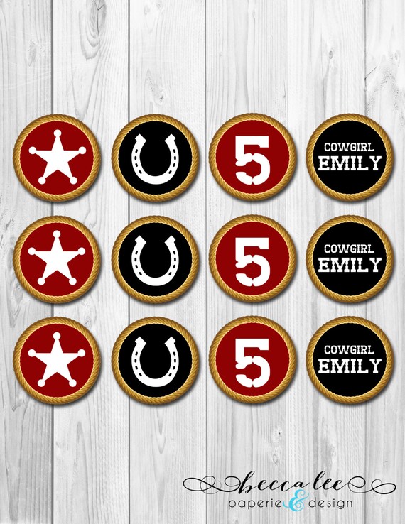 Cowgirl Theme Cupcake Topper - Red Cow Print - DIY - Printable Il_570xn