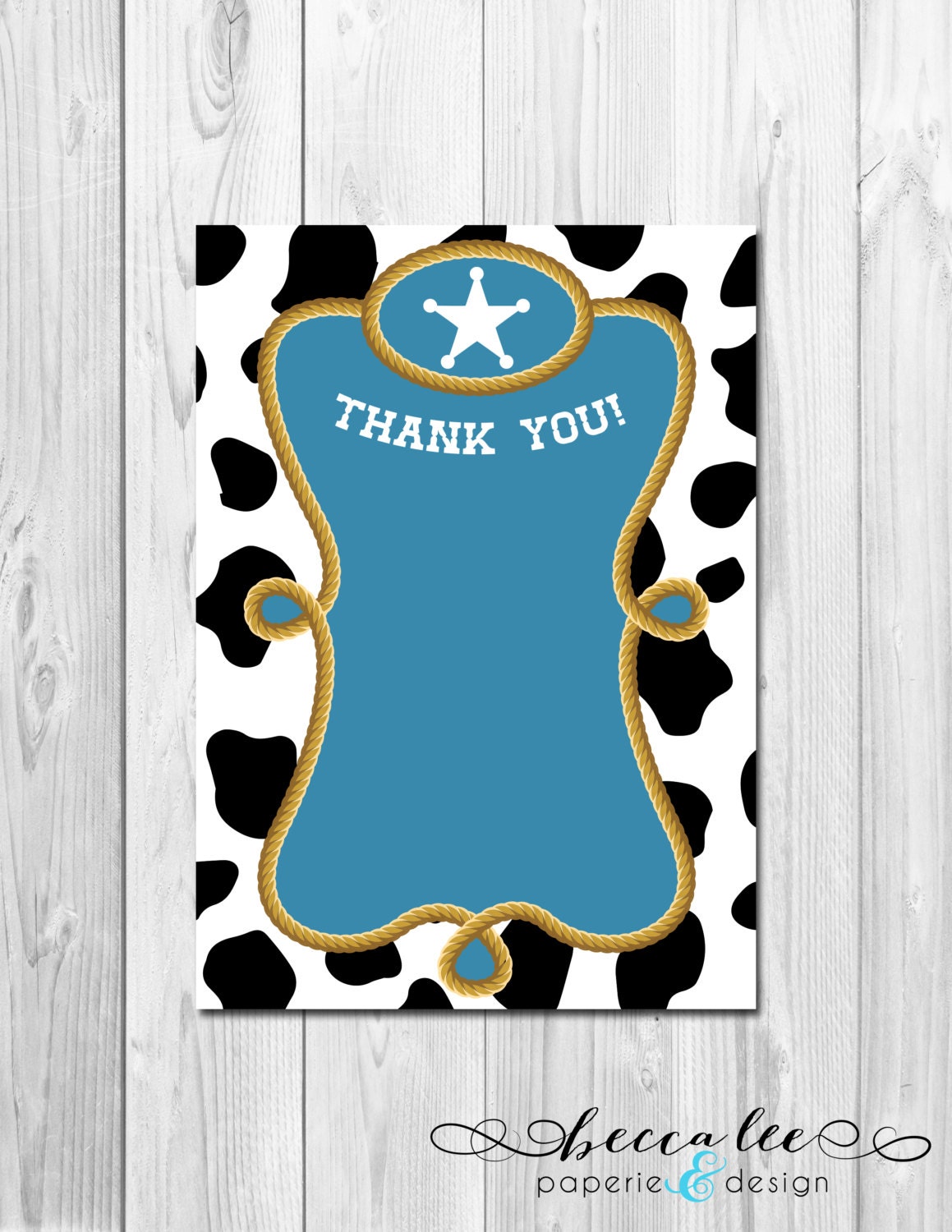 Cowboy - Blue - Thank You Note - DIY - Printable Il_570xn