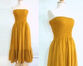 Strapless Dress / Mustard Dress / Women Mod Dress Skirt - Spring Dress / Strapless Beach Dress - Ruffle Tiered Dress  - 'Free Spirit'