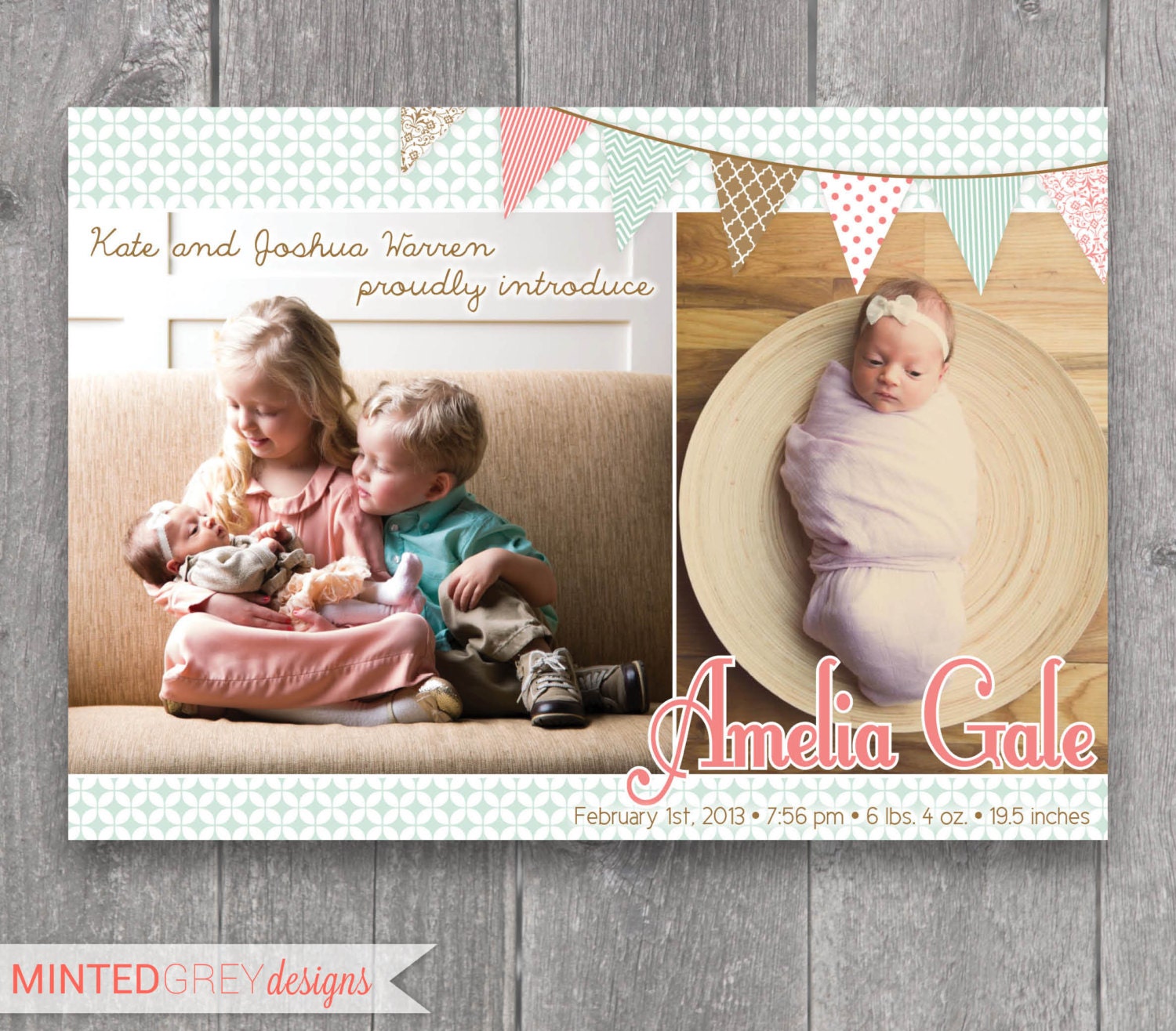Printable Custom Photo Birth Announcement
