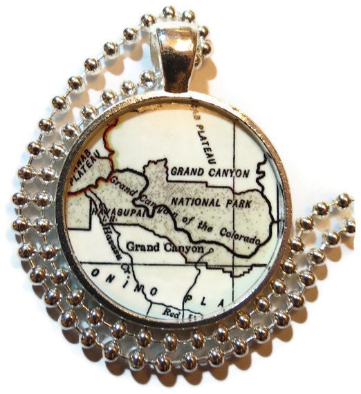 Grand Canyon map necklace, Grand Canyon Map Jewelry, Arizona maps photo pendant