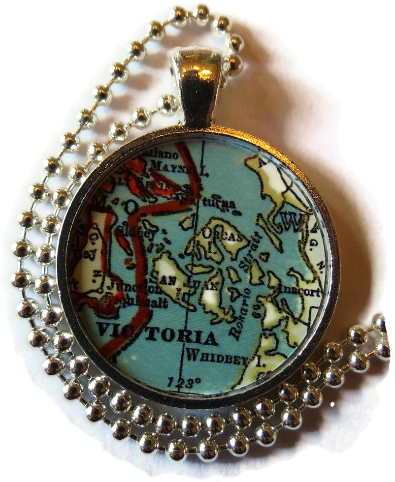 Victoria British Columbia Map Jewelry, Canadian Jewerly, San Juan Islands vintage map necklaces