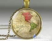 vintage Western Hemisphere map charm jewelrys,world map pendant charms,necklace- M8000CP
