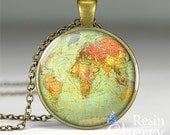 World map pendant charm, map jewelry pendant, map necklace,resin pendant- M8007CP