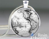 vintage Western Hemisphere map pendant, world map charm jewelry,photo pendants,necklace charm- M8003CP
