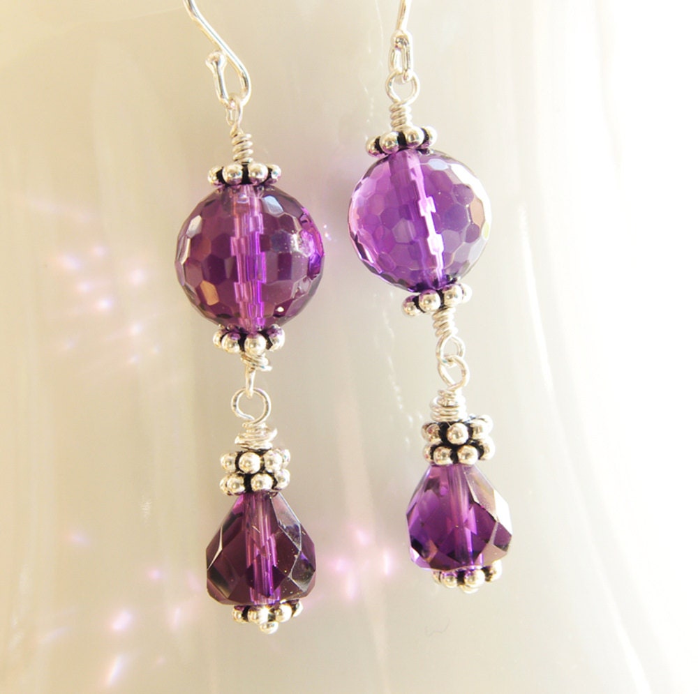 Amethyst Earrings, Purple Dangle, Gemstone Drop, Sterling Silver, Long Earrings, February Birthday, Grape Handmade by Cheap Charlies Jewelry