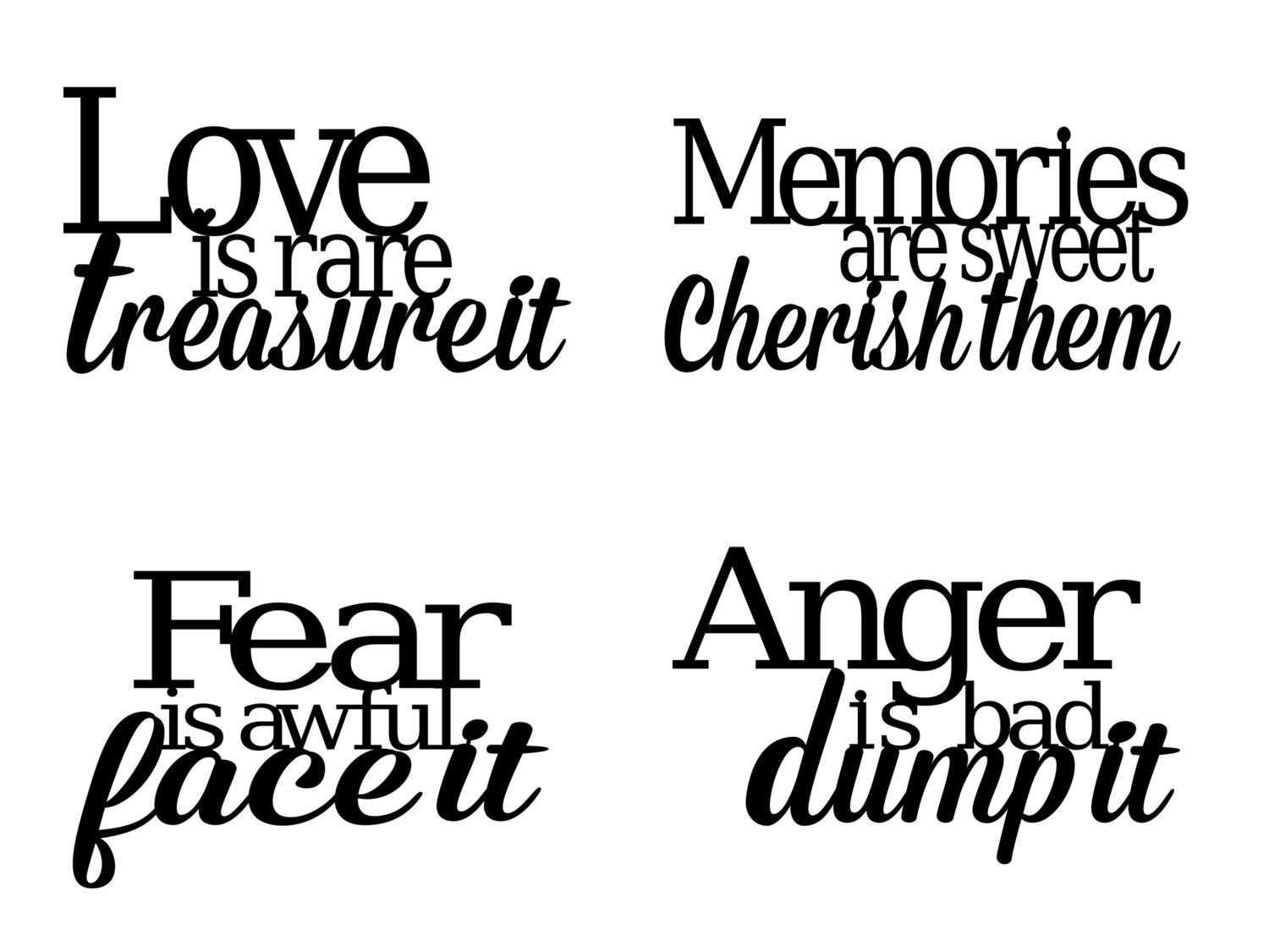 Metal Wall Signs - Love Memories Fear and Anger - Wall Art Decor