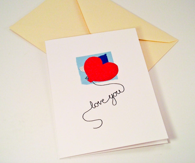 Greeting Card - Heart Balloon Love You Handmade Greeting Card - Valentine card - Love card