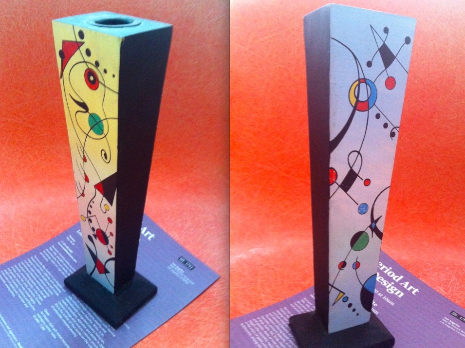 MIRO CANDLE HOLDER colorful 2-sided Joan Miro Spanish Artist Eames Mad Men Mid Century Modern Art rare