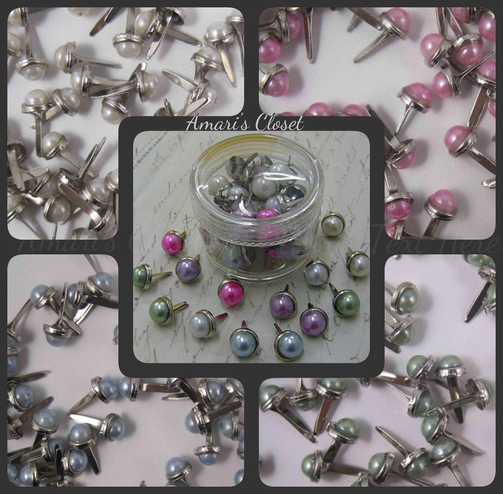 Set of 10 Beautiful 6mm Pearl Center Brad Embellishments - Weddings, Invitations, Hair Accessories, Hair Flowers