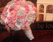 White & Three Pink Satin Rose Brooch Bridal Bouquet The Kristy