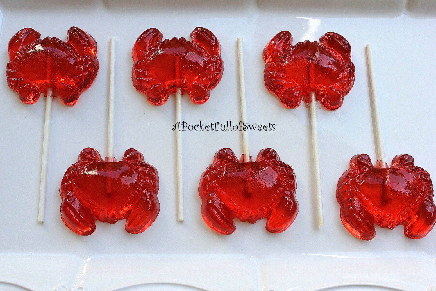 CRAB Party favors Barley Sugar Hard Candy Lollipops Birthday Party Beach Wedding