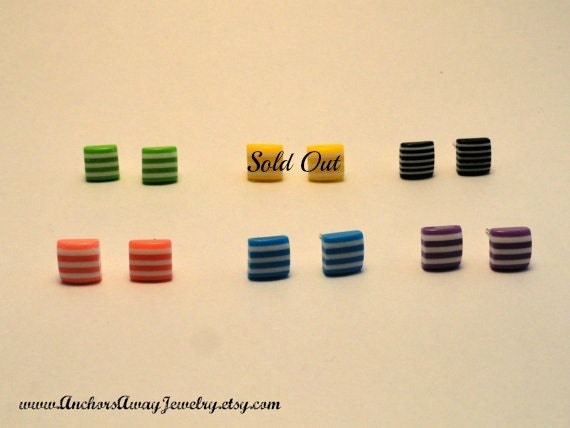 Square Striped Stud Earrings - Pick any color: Green, 0Black/White, Pink, Blue, Purple