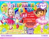 Dora the Explorer Invitation - 5" x 7" - Dora, Boots, Backpack, Map, Swiper. Personalize Birthday invitation, any party. Digital download.