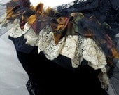 Steampunk. Dracula. Goth. Black Velvet tattered lace. Upcycled Evening Dress. Large