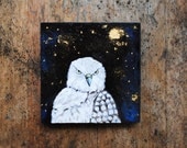 Snow Hawk, Version 2.  Original Oil Painting with Gilded 23k Gold Leaf.    Winter.  Galaxy.