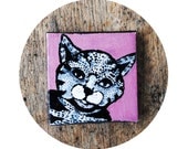 Grey Cat Art.  Tiny Original Animal Painting.