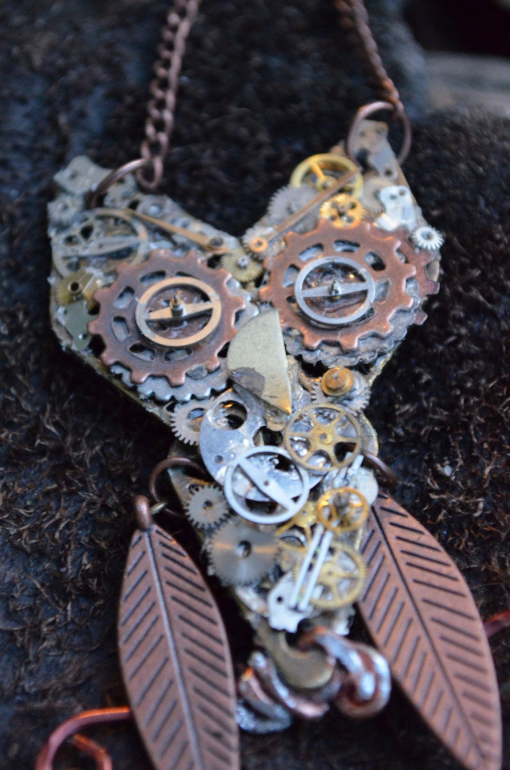SALE steampunk owl necklace ooak gears watch parts  copper chain steampunk gothic fantasy gypsy boho style