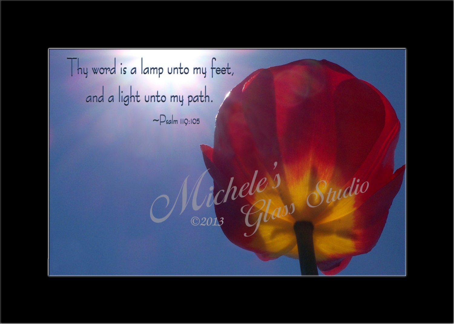 Red and Yellow Tulip inspirational 5x7 original photo print "Thy Word" Psalm