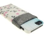fabric iPhone sleeve, fits iPhone 5, 4, 4s, padded pouch, cell phone case, handmade, cellphone cozy, feminine, girly, pink, grey gray