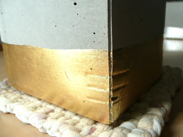 Concrete Cube Planter (Gold Gilded)