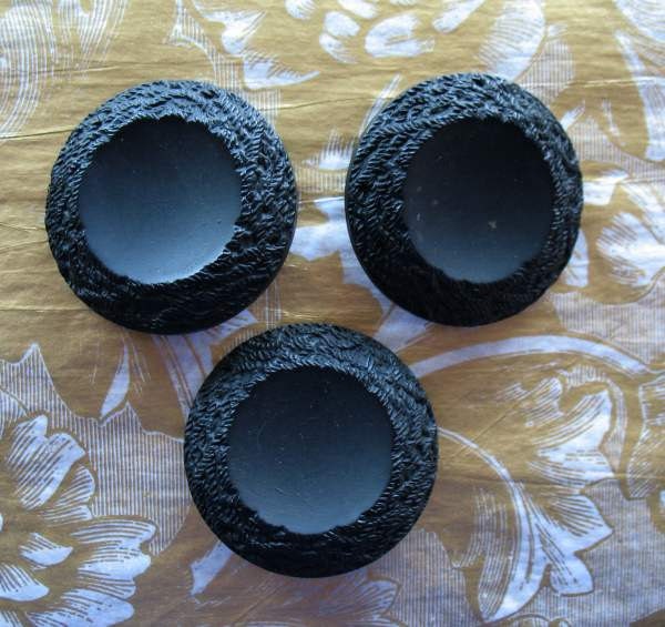 3 Vintage 60s Coat Buttons Black Plastic 1 3/4 Inch