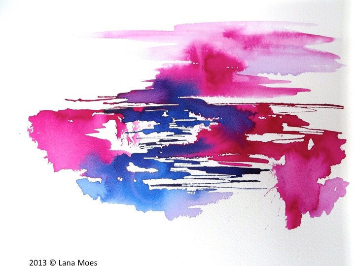 Pink Abstract Watercolor Landscape Painting - LanasArt